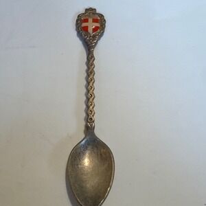 Vintage Danmark Denmark Souvenir‎ Spoon Enamel Shield Coat of Arms Silverplated